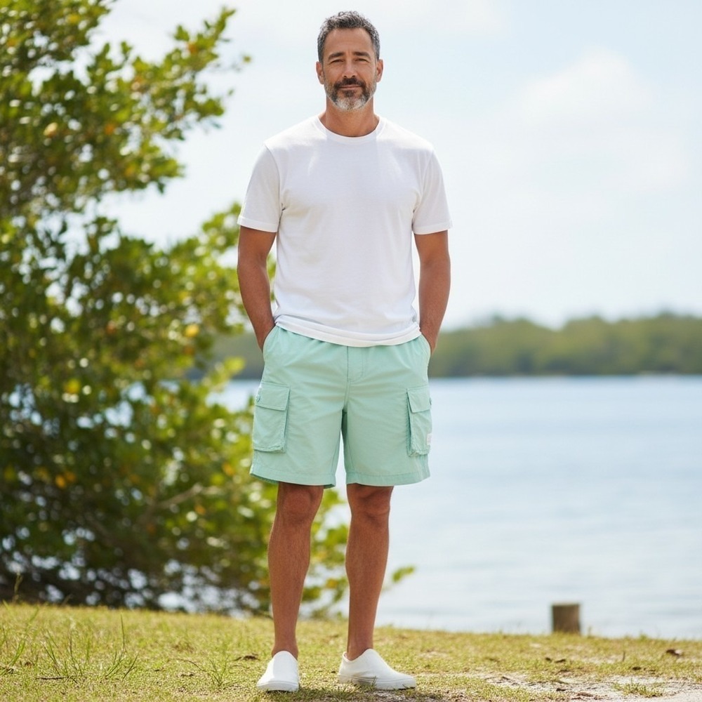 AFTCO Original Fishing Cargo Shorts Mens 36 Mint Green Nylon Outdoor - Picture 2 of 9
